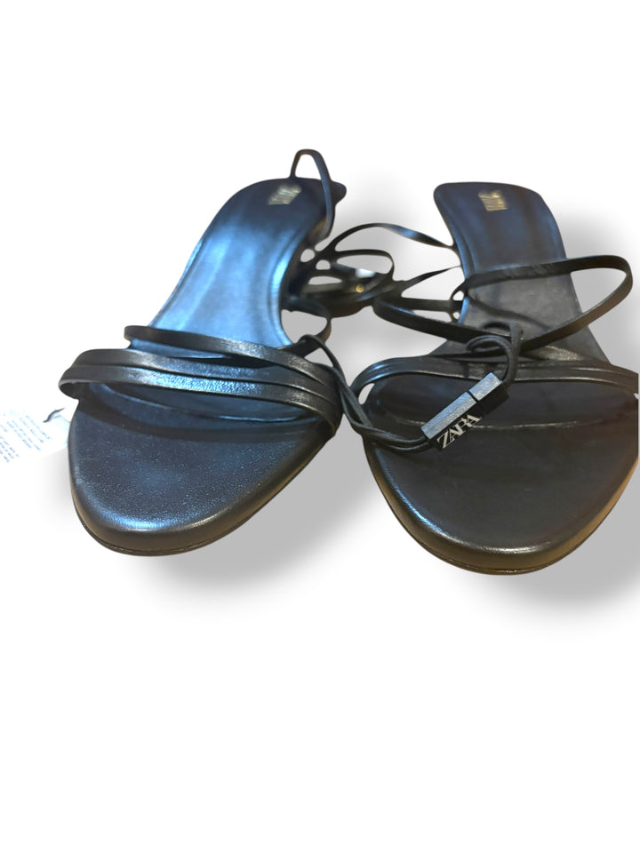Zara Black Strappy Kitten Heel Sandals Size 40 US 9 Cocktail Formal NWT