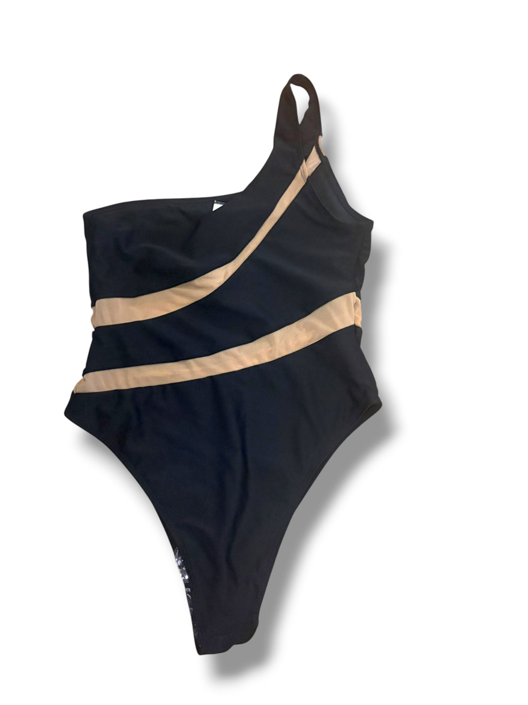Hunkemöller Black Mesh Illusion One Shoulder One Piece Swimsuit Size 8 NWT