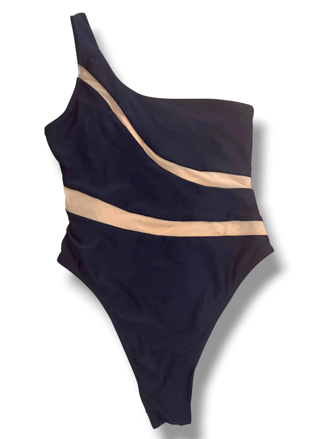 Hunkemöller Black Mesh Illusion One Shoulder One Piece Swimsuit Size 8 NWT