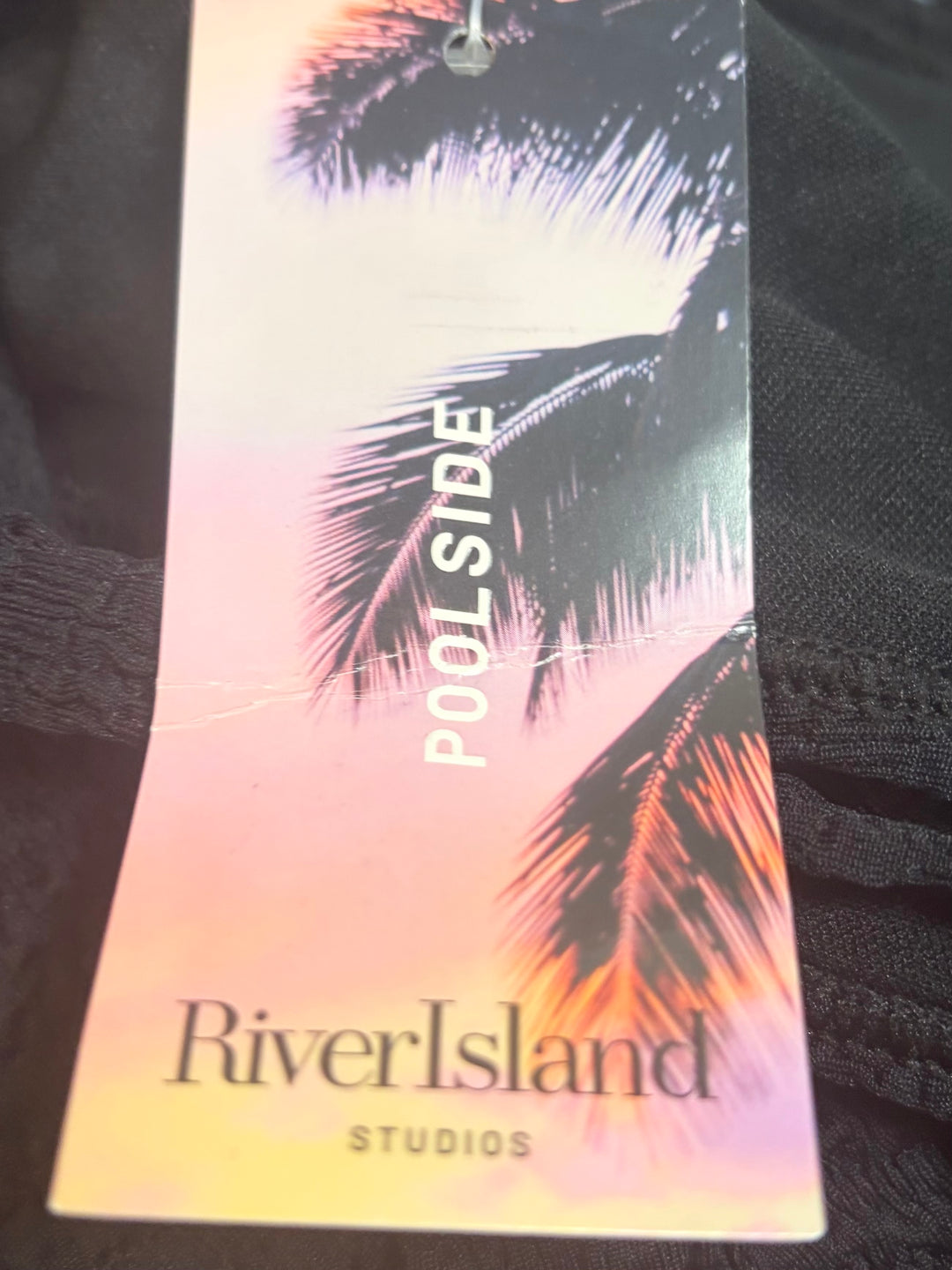 River Island Poolside Black Ruched One Piece Swimsuit Size 14 NWT Resort