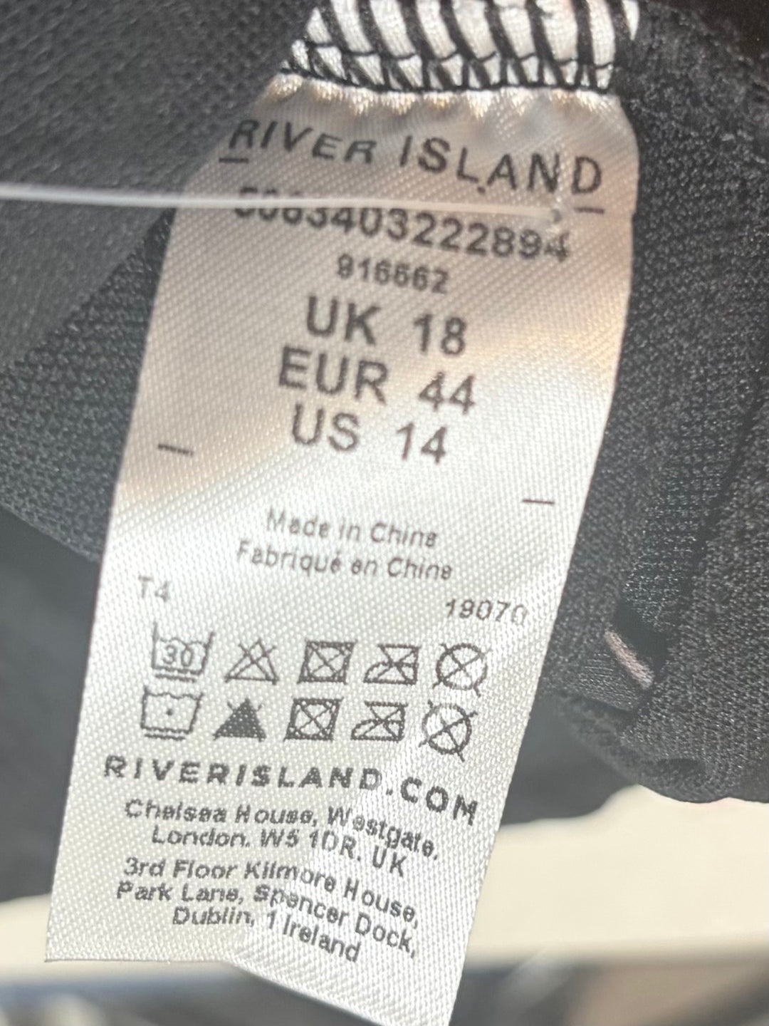 River Island Poolside Black Ruched One Piece Swimsuit Size 14 NWT Resort