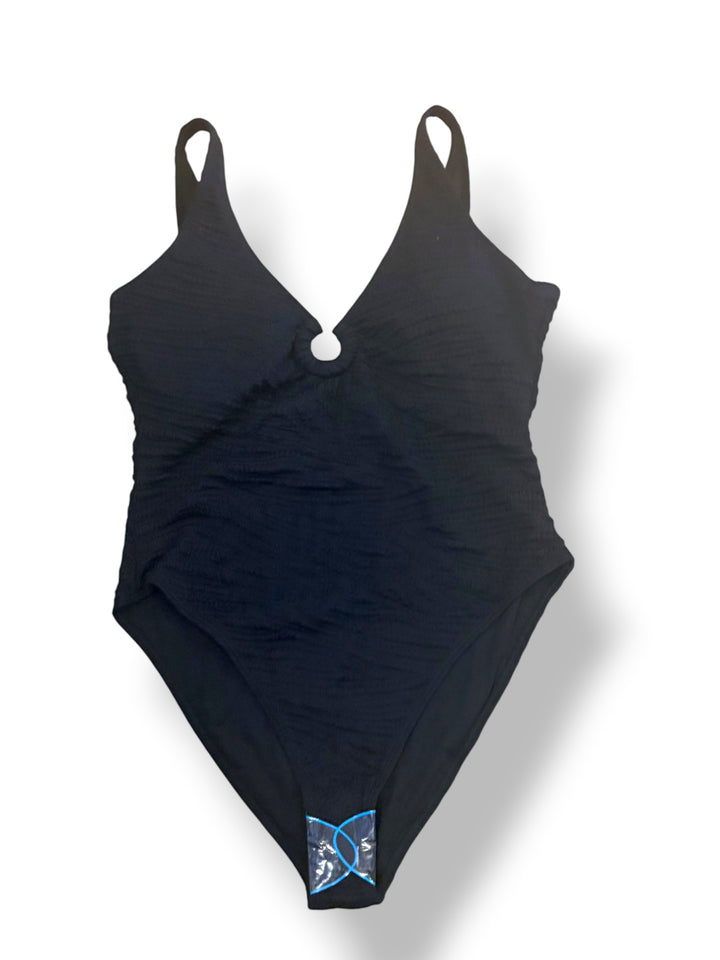 River Island Poolside Black Ruched One Piece Swimsuit Size 14 NWT Resort