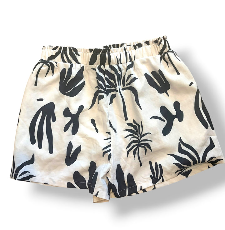 Petal &amp; Pup Black White Abstract Print High Waist Linen Blend Shorts Size L