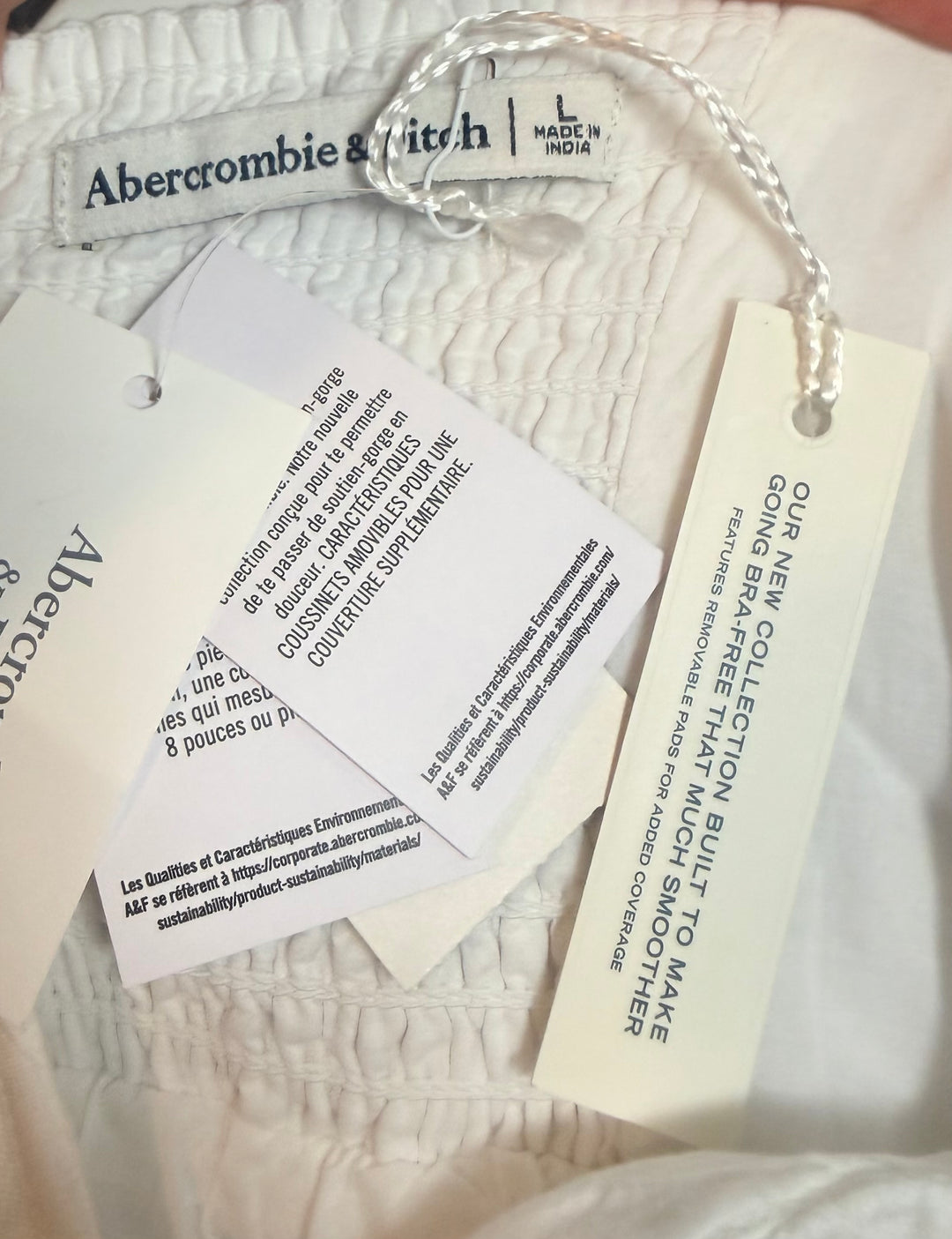 Abercrombie &amp; Fitch White Ruched Linen Blend Mini Dress Size L NWT Resort