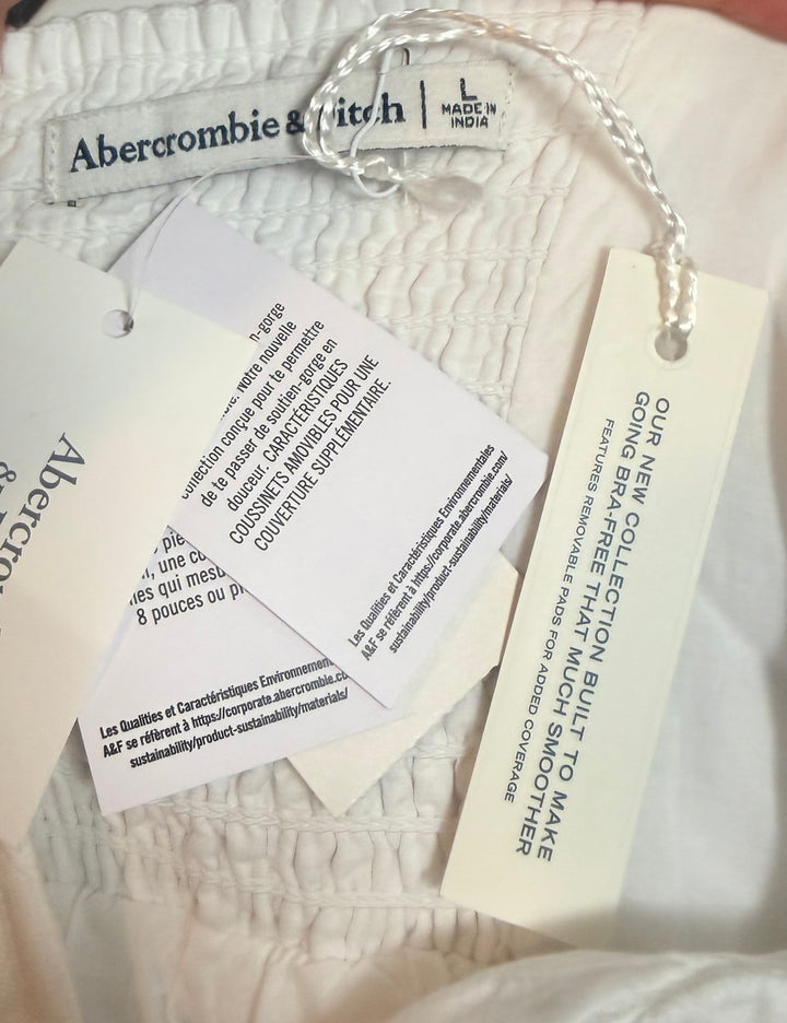 Abercrombie &amp; Fitch White Ruched Linen Blend Mini Dress Size L NWT Resort