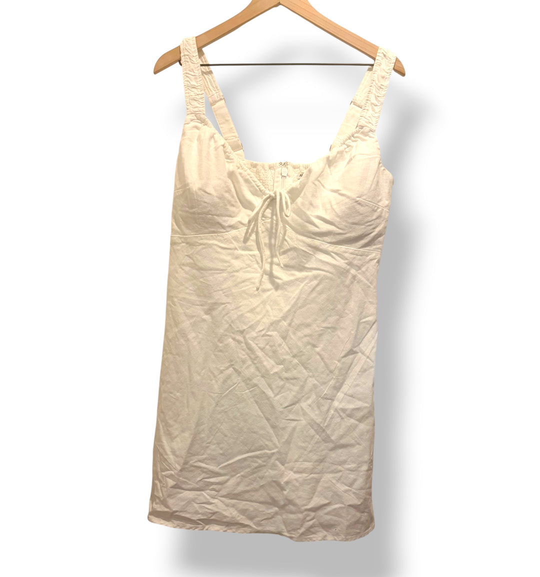 Abercrombie &amp; Fitch White Ruched Linen Blend Mini Dress Size L NWT Resort