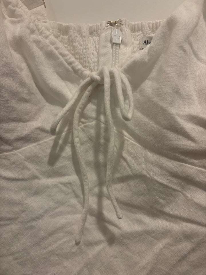 Abercrombie &amp; Fitch White Ruched Linen Blend Mini Dress Size L NWT Resort