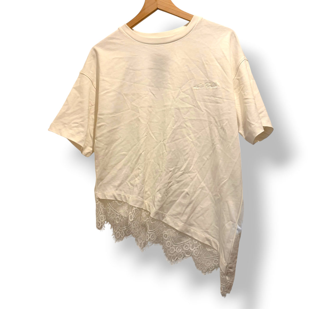 4th &amp; Reckless White Asymmetric Lace Hem Cotton T-Shirt Size M NWT Elevated