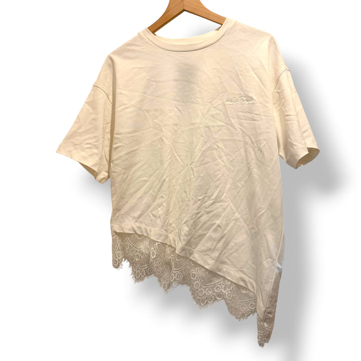4th &amp; Reckless White Asymmetric Lace Hem Cotton T-Shirt Size M NWT Elevated
