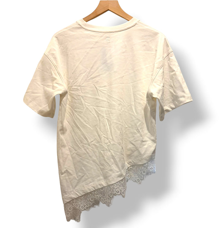 4th &amp; Reckless White Asymmetric Lace Hem Cotton T-Shirt Size M NWT Elevated