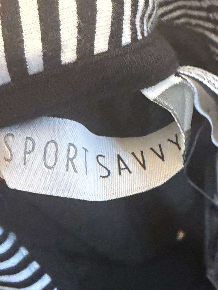 Sport Savvy Black &amp; White Striped Asymmetrical Collared Dress – Size XXS
