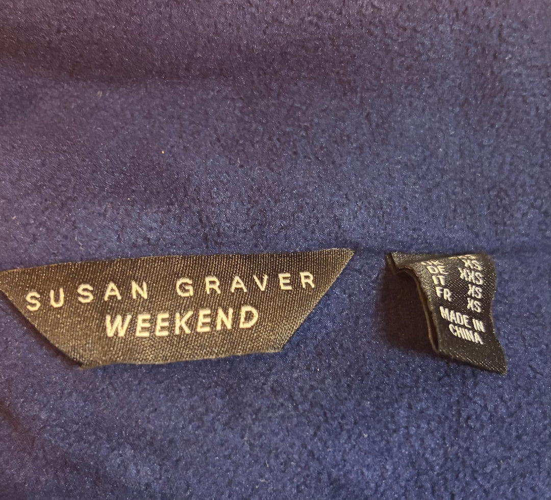 Susan Graver Weekend Navy Chartreuse Trim Fleece Snap Front Jacket XS