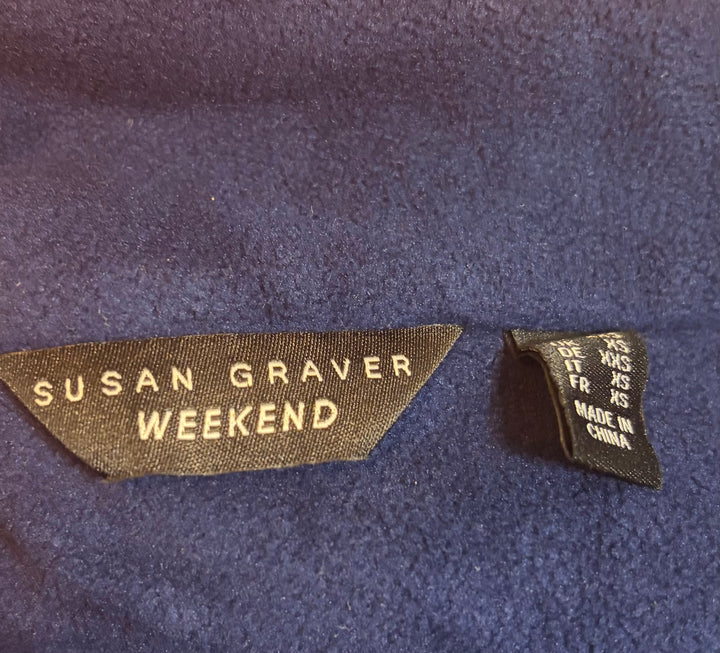 Susan Graver Weekend Navy Chartreuse Trim Fleece Snap Front Jacket XS