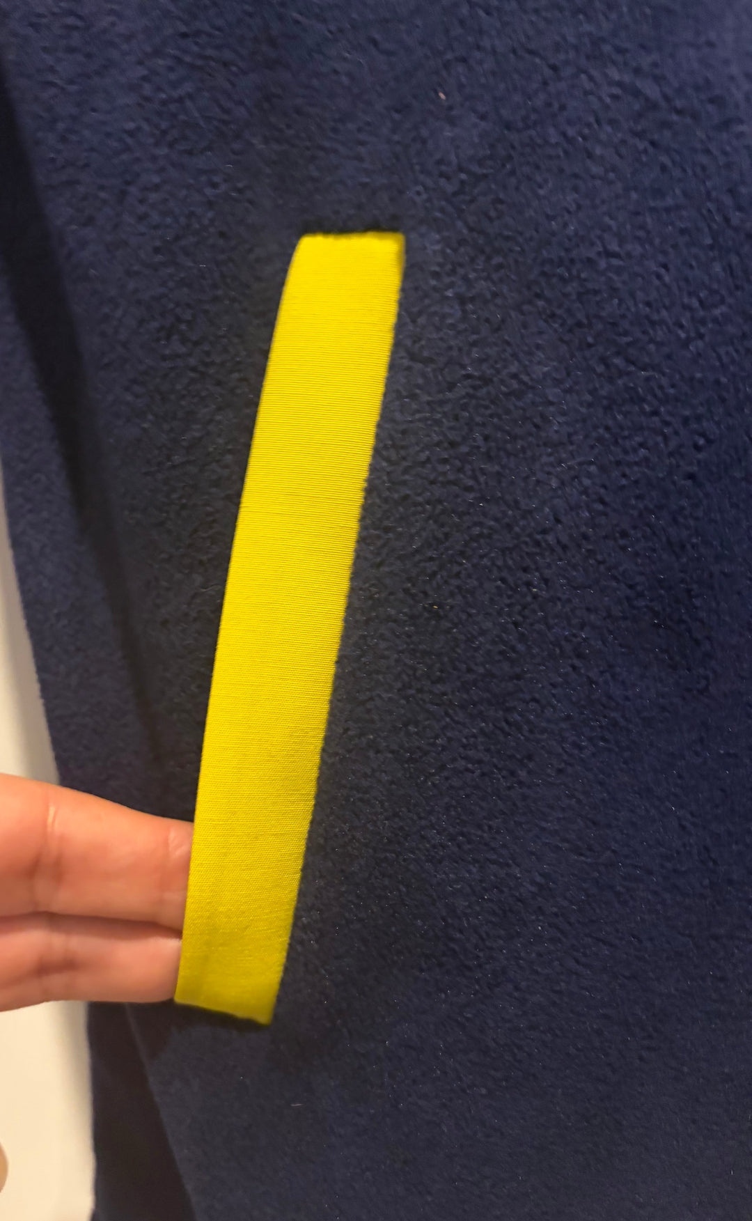Susan Graver Weekend Navy Chartreuse Trim Fleece Snap Front Jacket XS