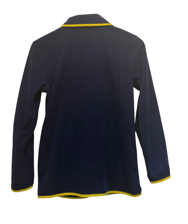 Susan Graver Weekend Navy Chartreuse Trim Fleece Snap Front Jacket XS