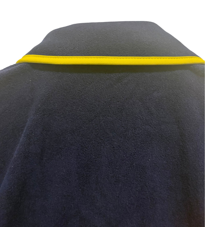 Susan Graver Weekend Navy Chartreuse Trim Fleece Snap Front Jacket XS