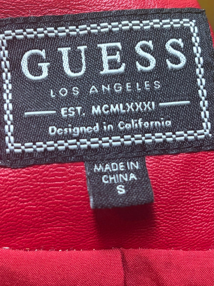 GUESS Red Faux Leather Cropped Moto Jacket With Gold Zipper Size Small