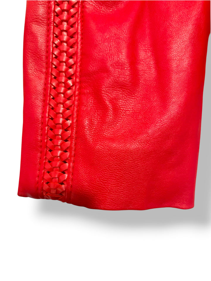 GUESS Red Faux Leather Cropped Moto Jacket With Gold Zipper Size Small