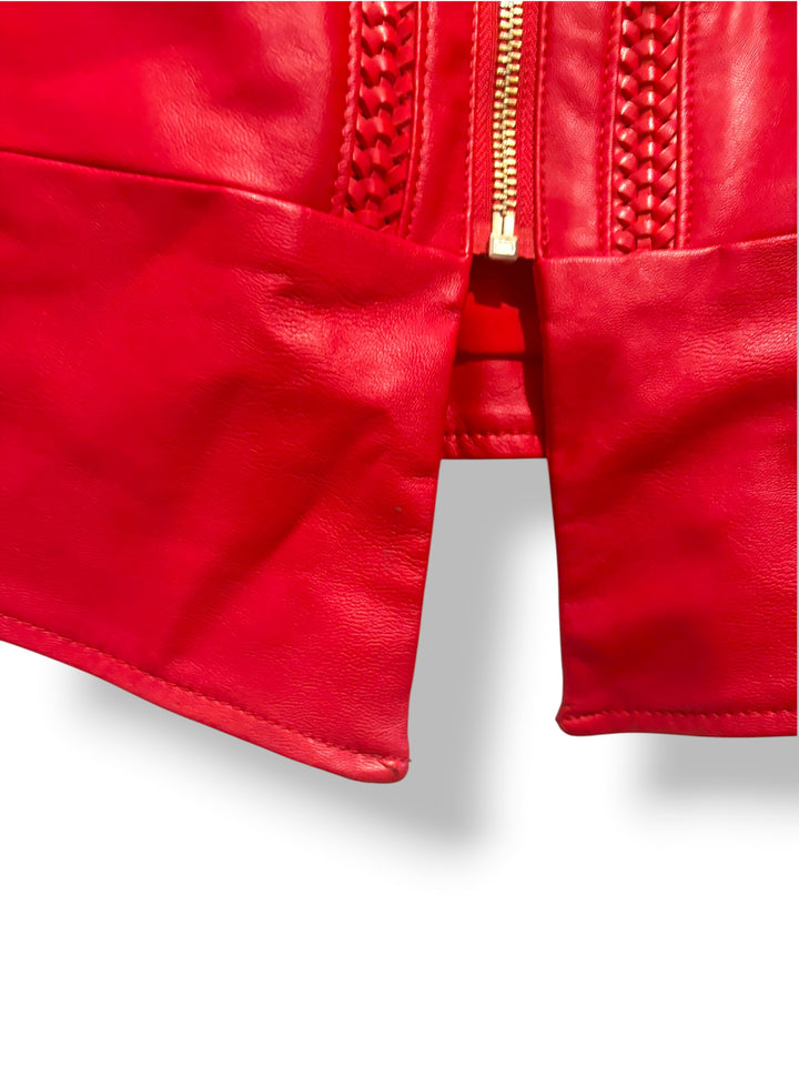 GUESS Red Faux Leather Cropped Moto Jacket With Gold Zipper Size Small