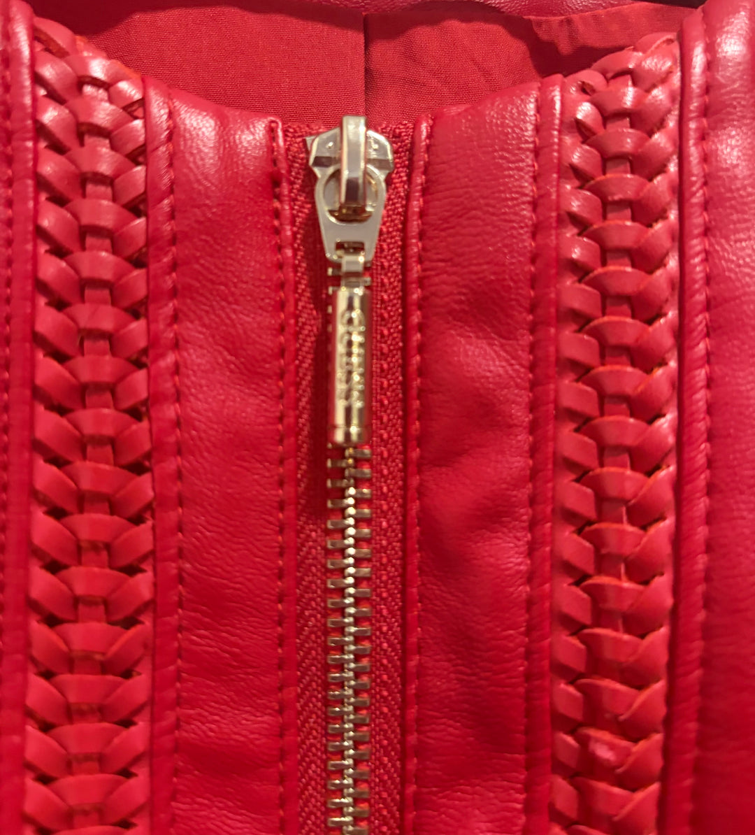 GUESS Red Faux Leather Cropped Moto Jacket With Gold Zipper Size Small