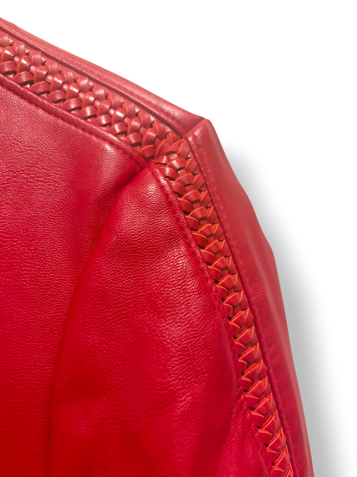 GUESS Red Faux Leather Cropped Moto Jacket With Gold Zipper Size Small