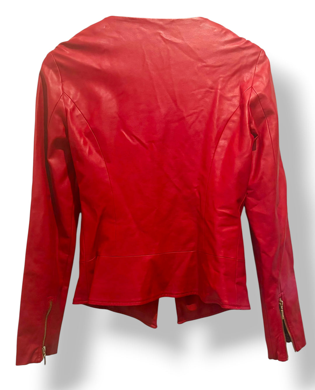 GUESS Red Faux Leather Cropped Moto Jacket With Gold Zipper Size Small