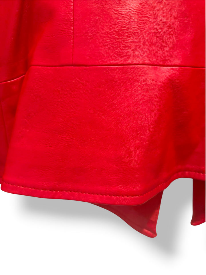 GUESS Red Faux Leather Cropped Moto Jacket With Gold Zipper Size Small