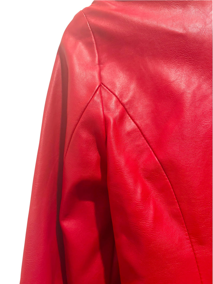 GUESS Red Faux Leather Cropped Moto Jacket With Gold Zipper Size Small