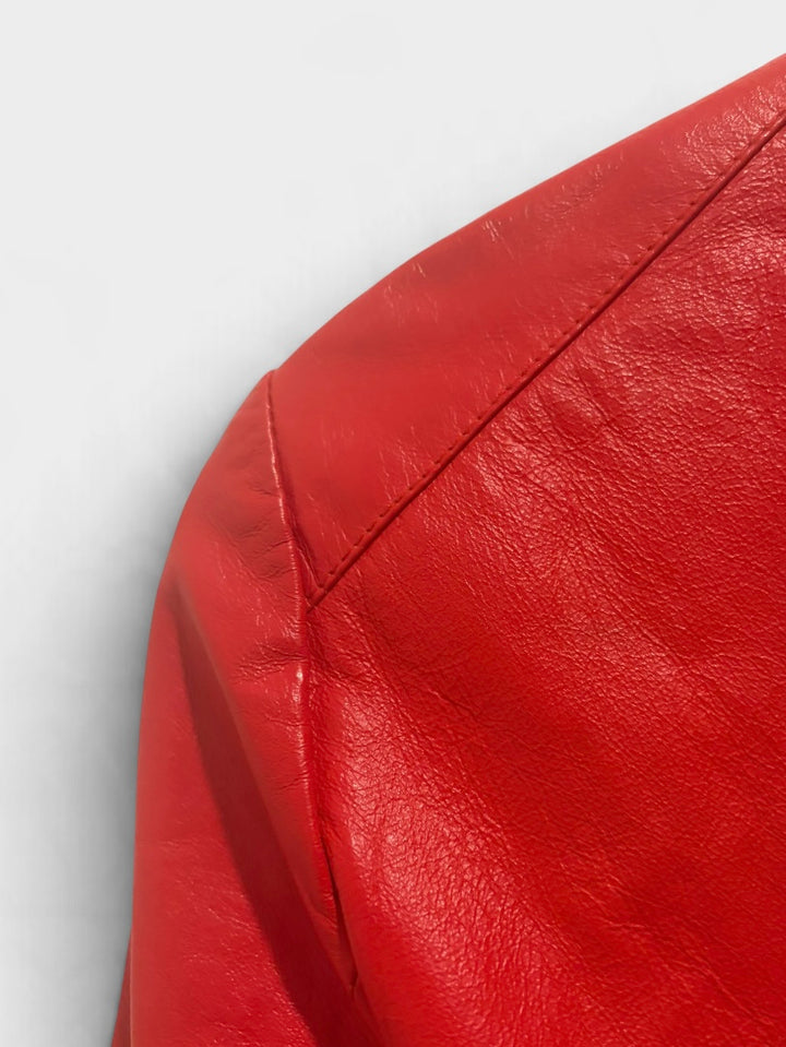 GUESS Red Faux Leather Cropped Moto Jacket With Gold Zipper Size Small