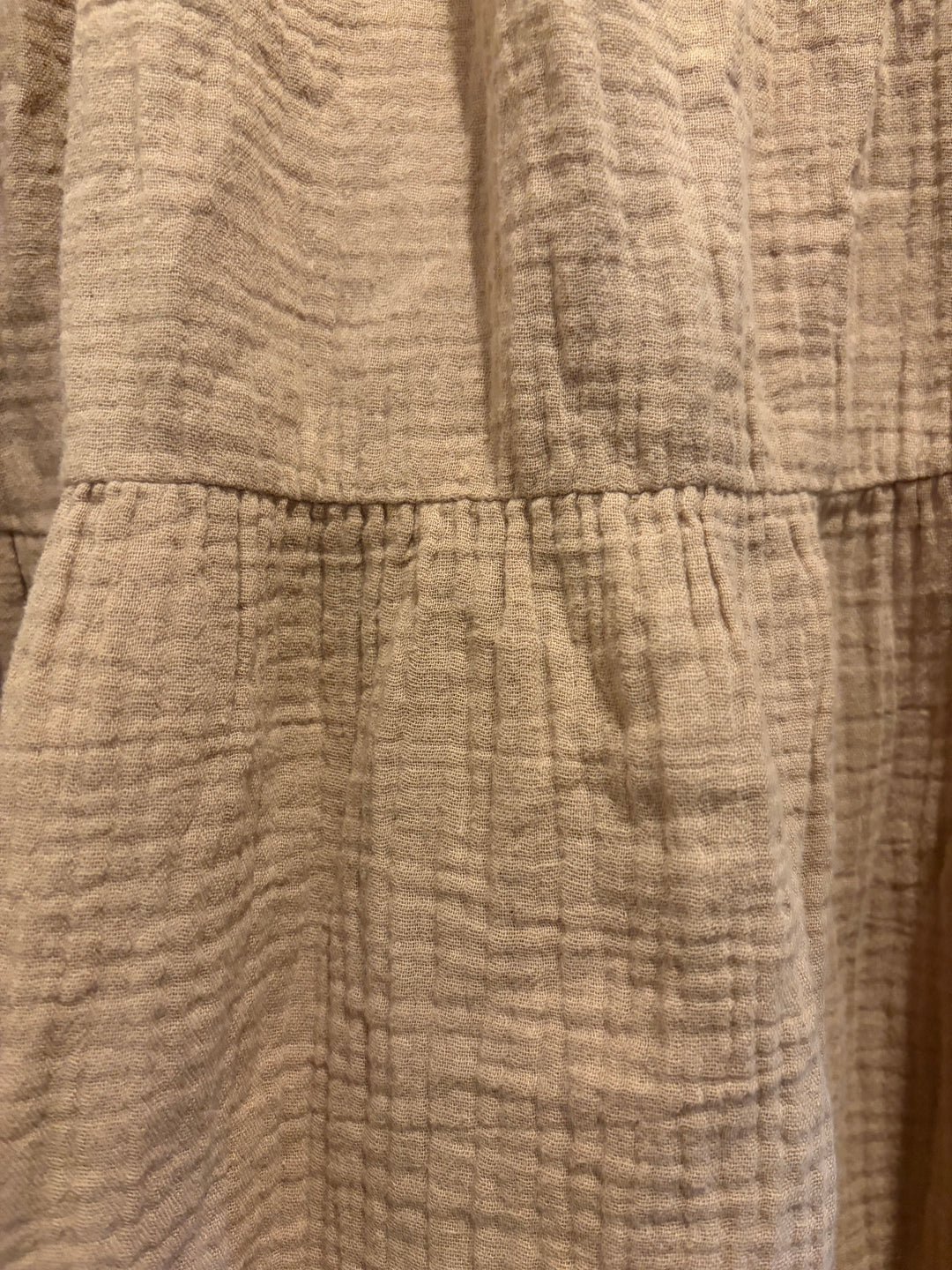 Aerie Tan Gauze Tiered Mini Dress XS Puff Sleeve Tie Back Boho Beach Cover Up