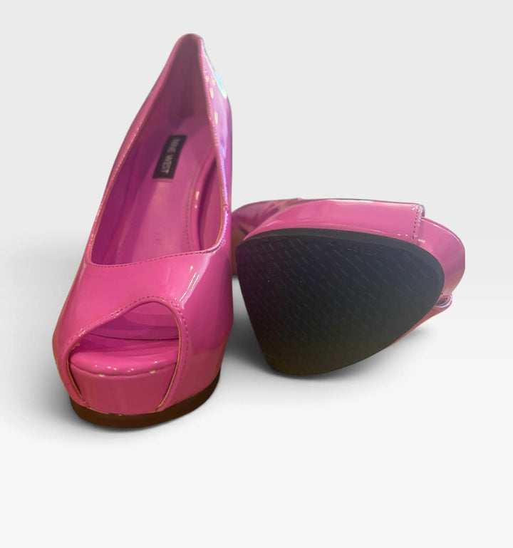 Nine West Hot Pink Patent Peep Toe Platform Stiletto Pumps Size 6M Y2K