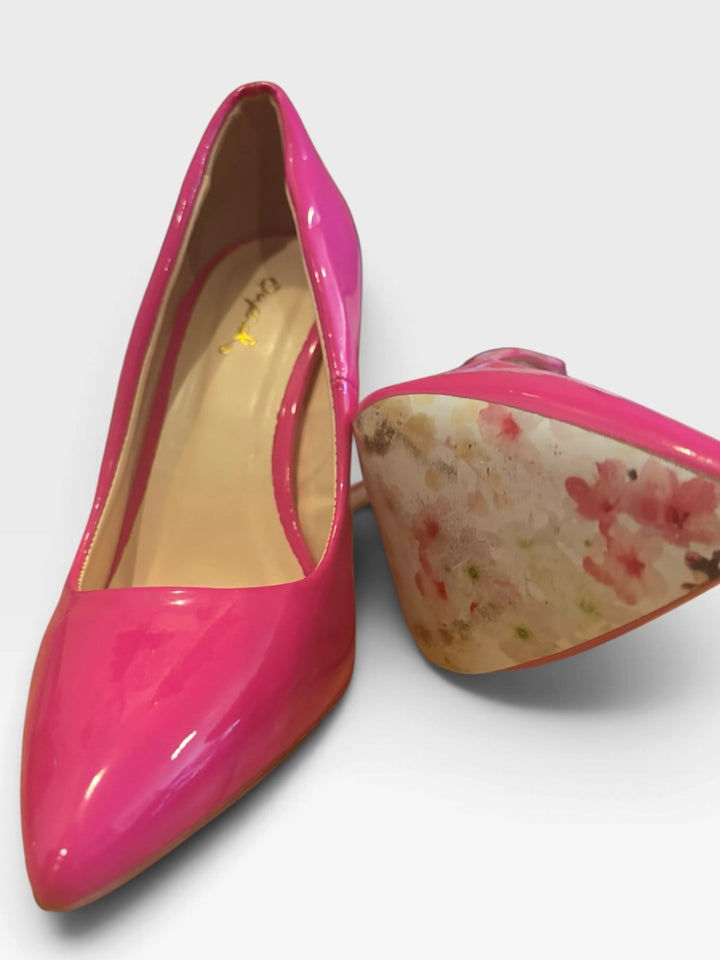 Qupid Hot Pink Patent Pointed Toe Stiletto Pumps Size 6 Barbiecore Y2K Heels