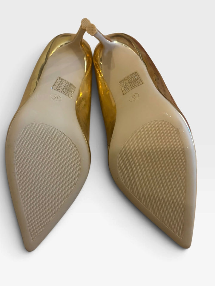 Elisabet Tang Gold Metallic Pointed Toe Stiletto Heels Size 6 Party Shoes