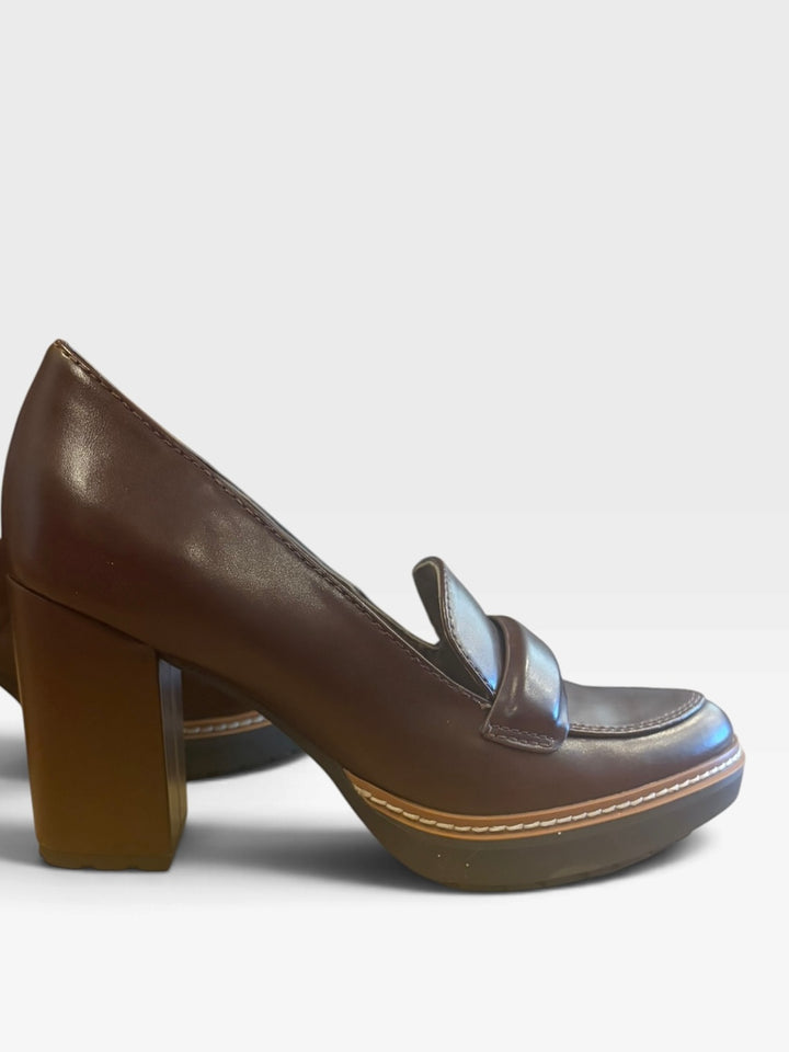 Naturalizer Womens Brown Platform Penny Loafers Chunky Heel Size 6M