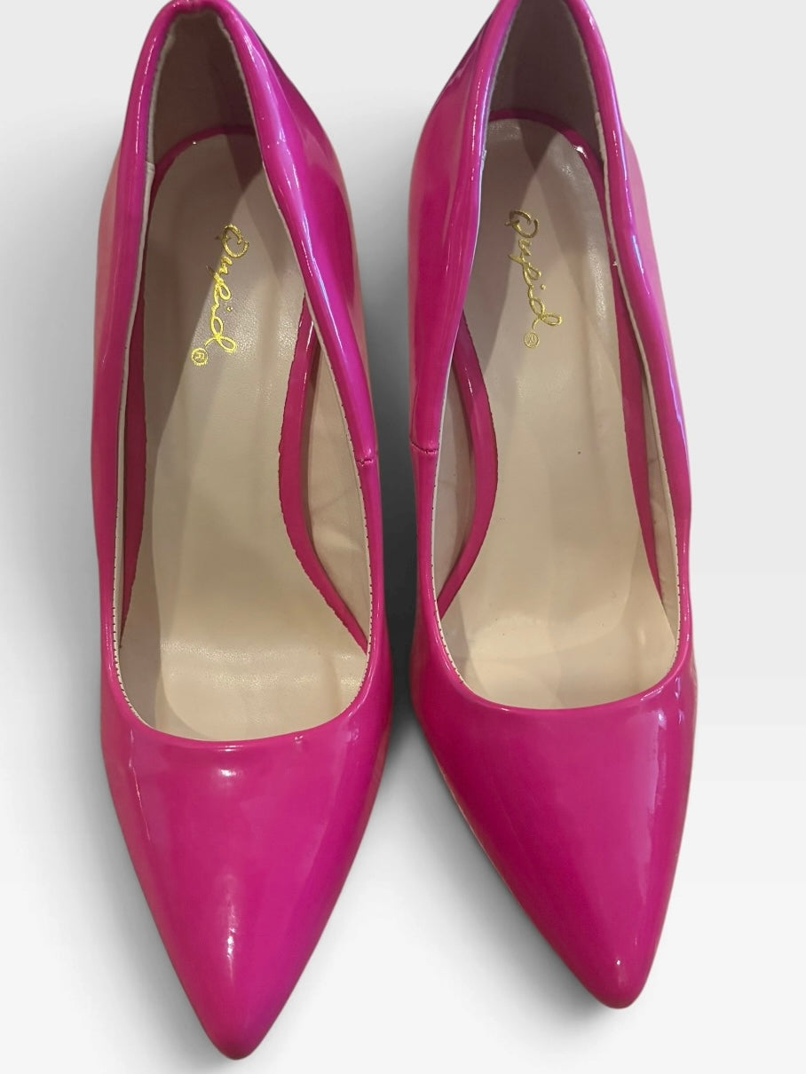 Qupid Hot Pink Patent Pointed Toe Stiletto Pumps Size 6 Barbiecore Y2K Heels