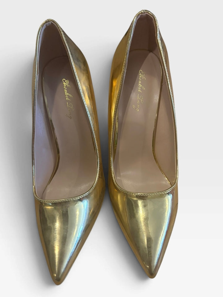 Elisabet Tang Gold Metallic Pointed Toe Stiletto Heels Size 6 Party Shoes