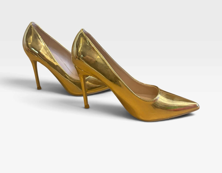Elisabet Tang Gold Metallic Pointed Toe Stiletto Heels Size 6 Party Shoes