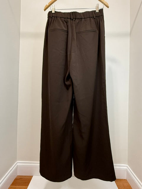 Classic Wide Leg Trousers Chocolate Brown Elastic Waist SzL