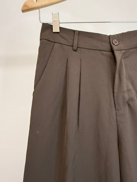 Classic Wide Leg Trousers Chocolate Brown Elastic Waist SzL