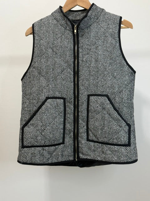 Merokeety Herringbone Zip Front Vest Black White SzL