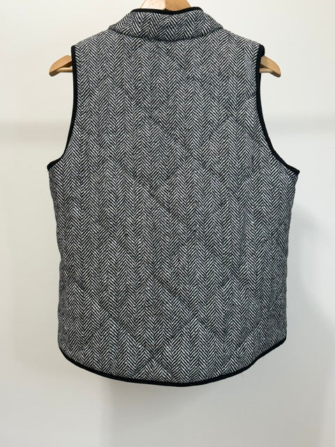 Merokeety Herringbone Zip Front Vest Black White SzL