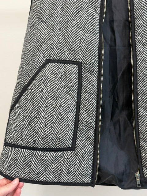 Merokeety Herringbone Zip Front Vest Black White SzL