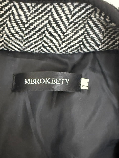 Merokeety Herringbone Zip Front Vest Black White SzL