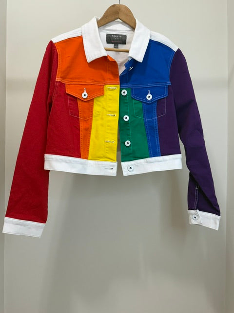 Torrid Always Proud Rainbow Cropped Denim Jacket NWOT Sz1 14/16