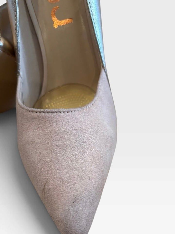 FSJ Beige Nude Gold Metallic Pointed Toe Stiletto Pumps Size 6