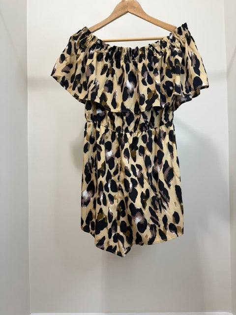 SHEIN Curve Leopard Print Off Shoulder Romper 0XL
