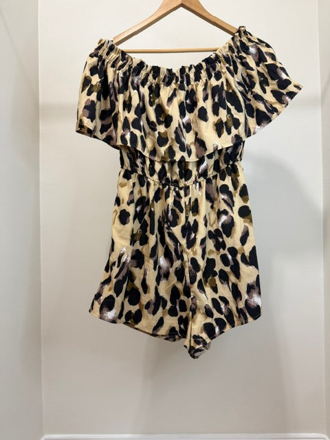 SHEIN Curve Leopard Print Off Shoulder Romper 0XL