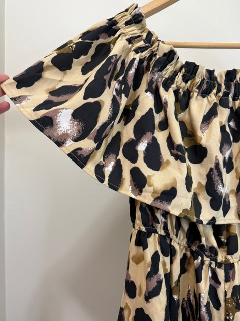 SHEIN Curve Leopard Print Off Shoulder Romper 0XL