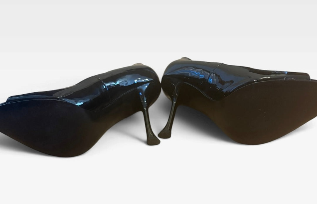 GUESS Black Patent Peep Toe Stiletto Heels 6 Y2K Pinup Rockabilly Pumps