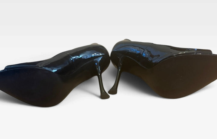 GUESS Black Patent Peep Toe Stiletto Heels 6 Y2K Pinup Rockabilly Pumps